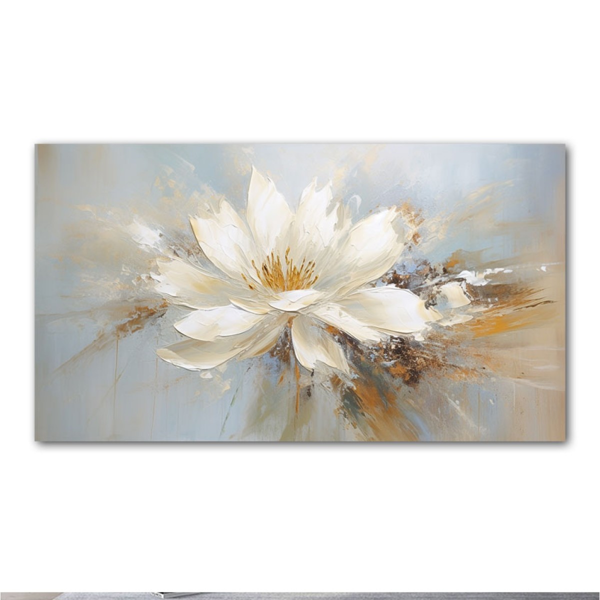 Offwhite Flower with Gold Foil 3d Heavy Textured Partial Oil Painting